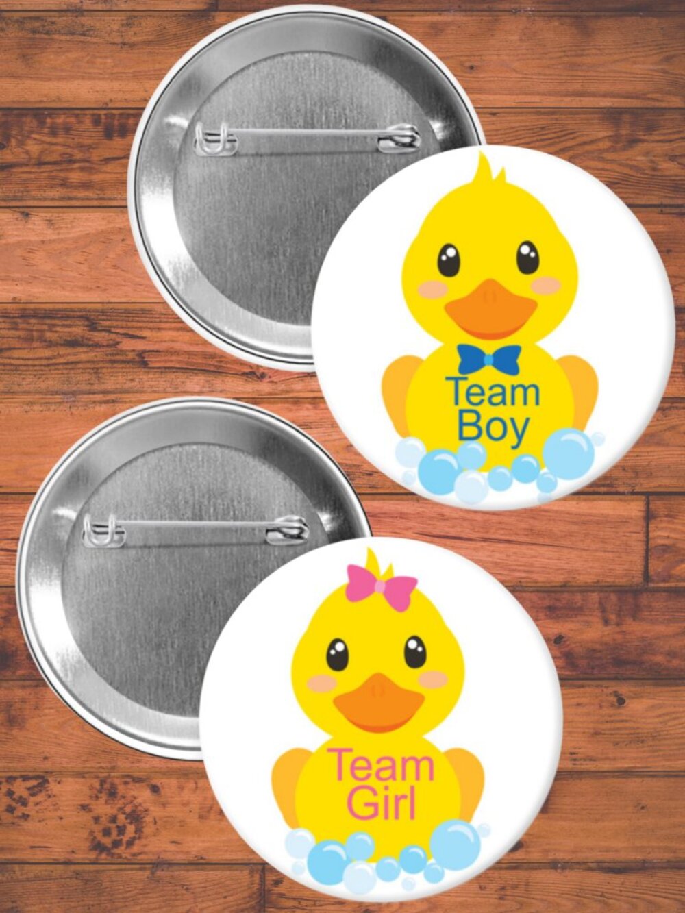 Yellow Rubber Ducks Gender Reveal Party Favors, Pin Back Buttons, Baby Shower